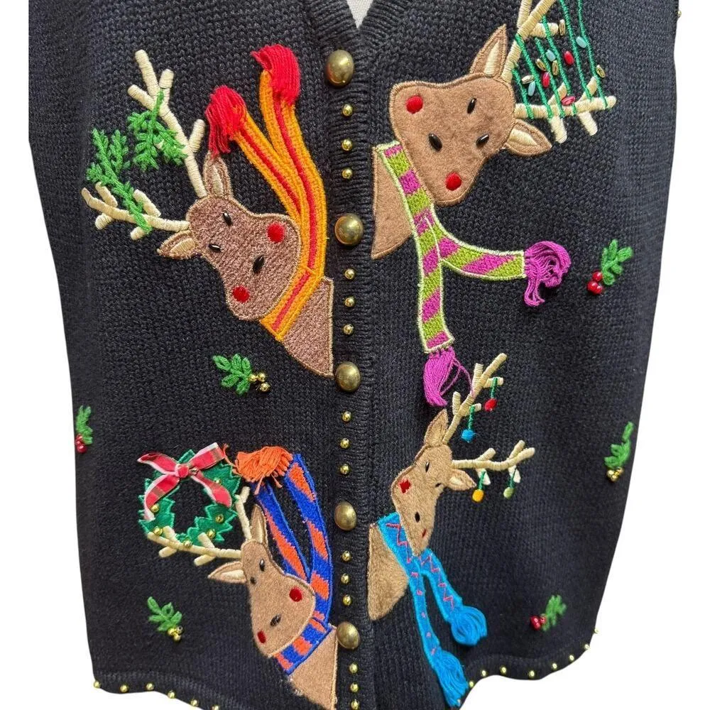 Hampshire Studio Snow Sweater Vest Reindeer Black XL - Image 2