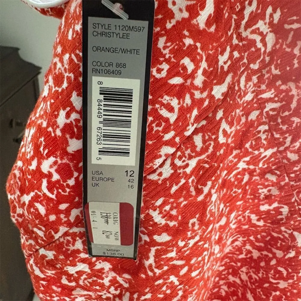 Tahari Women's Size 12 Orange Floral Sleeveless Cotton Knee Length Shift Dress - Image 5