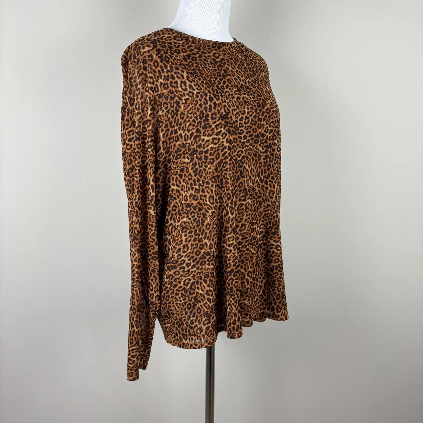 INC International Concepts Top Women 0X Brown Leopard Print Mesh Long Sleeve Y2K - Image 4