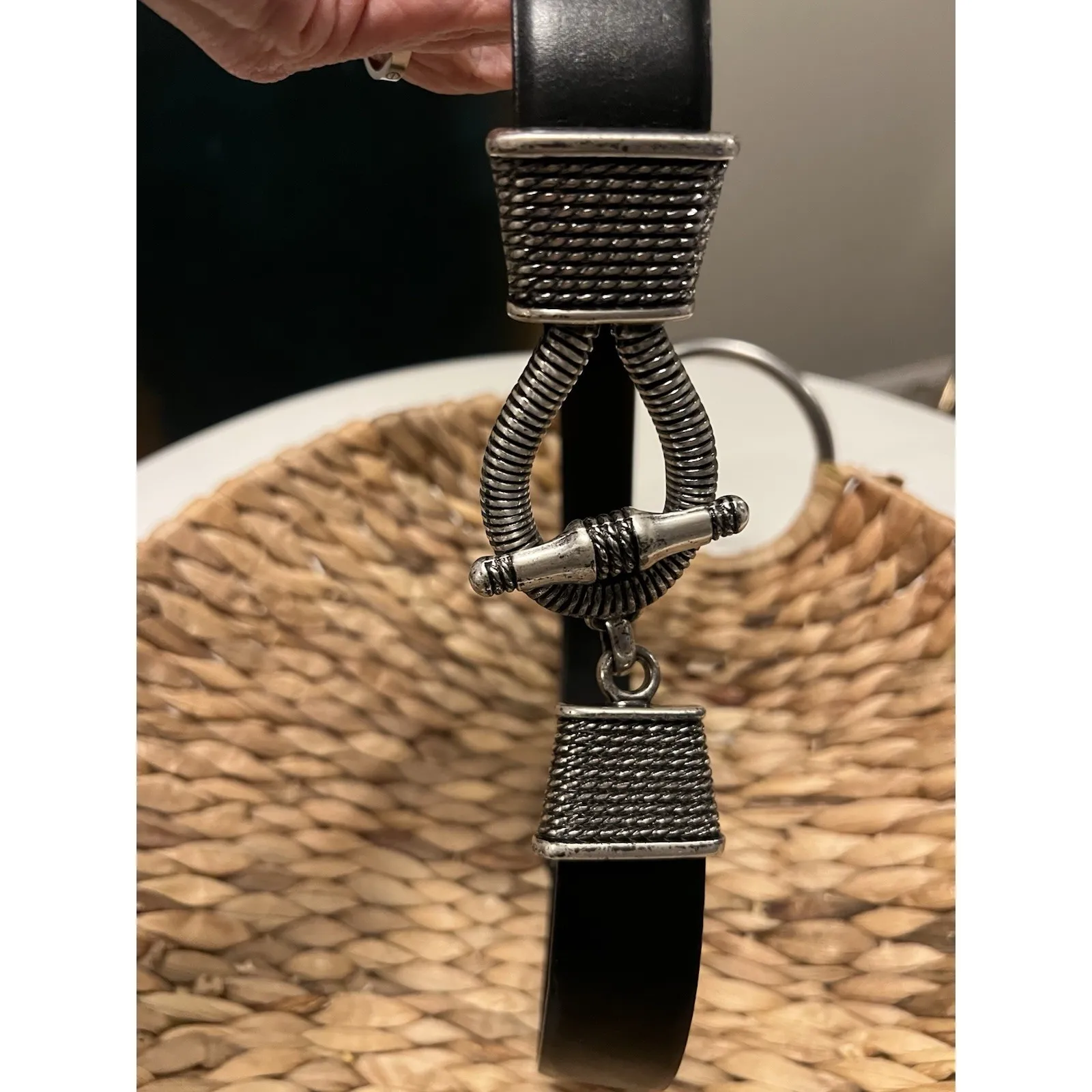 VTG 80s CIPRIANI Full Grain Leather Belt Black Silver Buckle 1980s Size M - Image 5