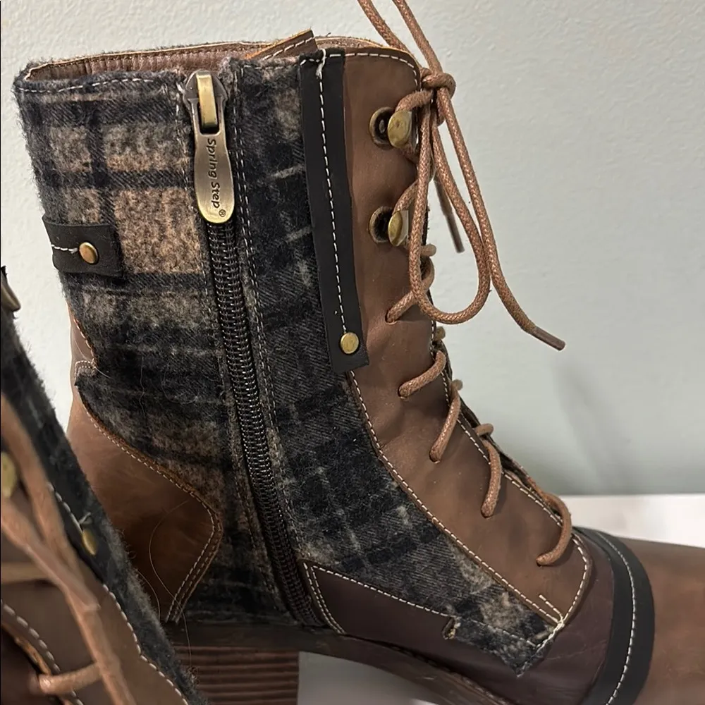 Spring Step Brown and Black Lace Up Boots with Side Zipper - Image 2