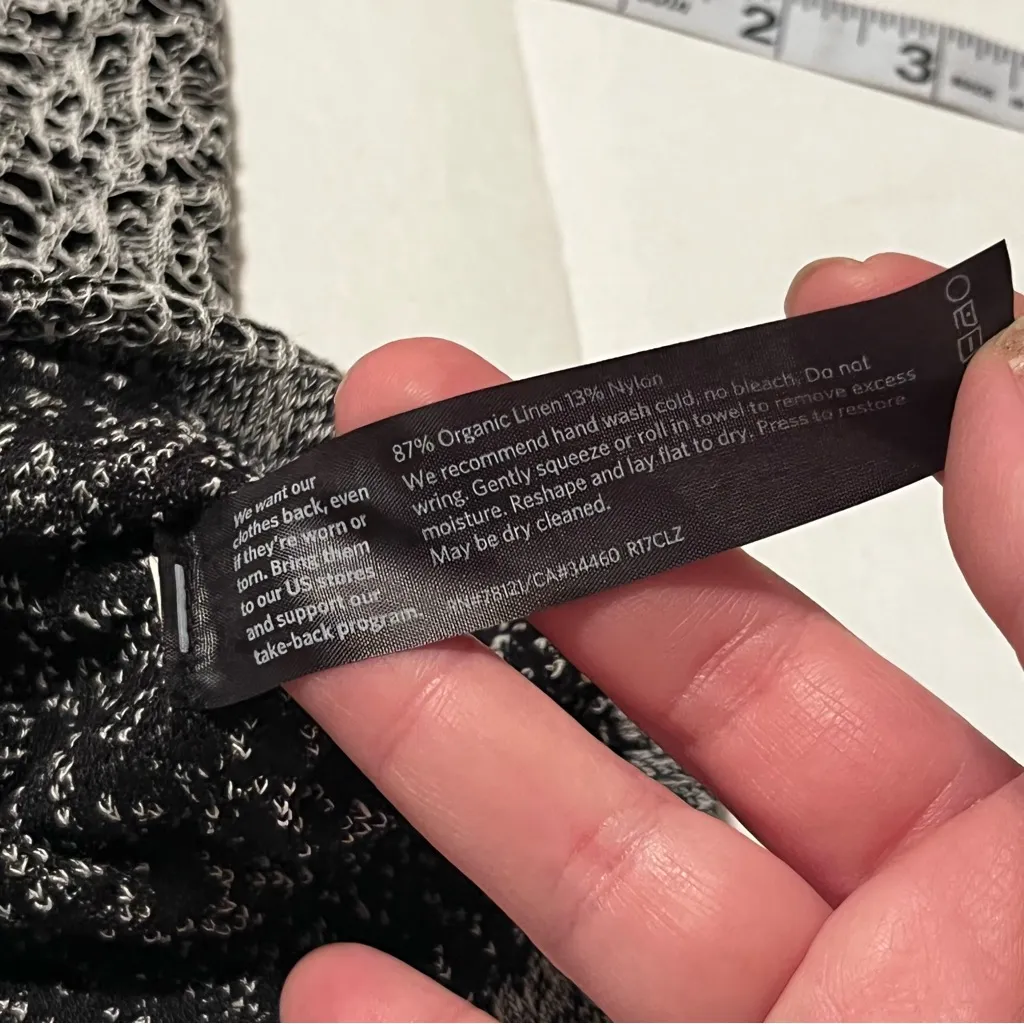 Eileen Fisher Womens Size Small Black Bone Fine‎ Organic Linen Crepe Knit Top - Image 3