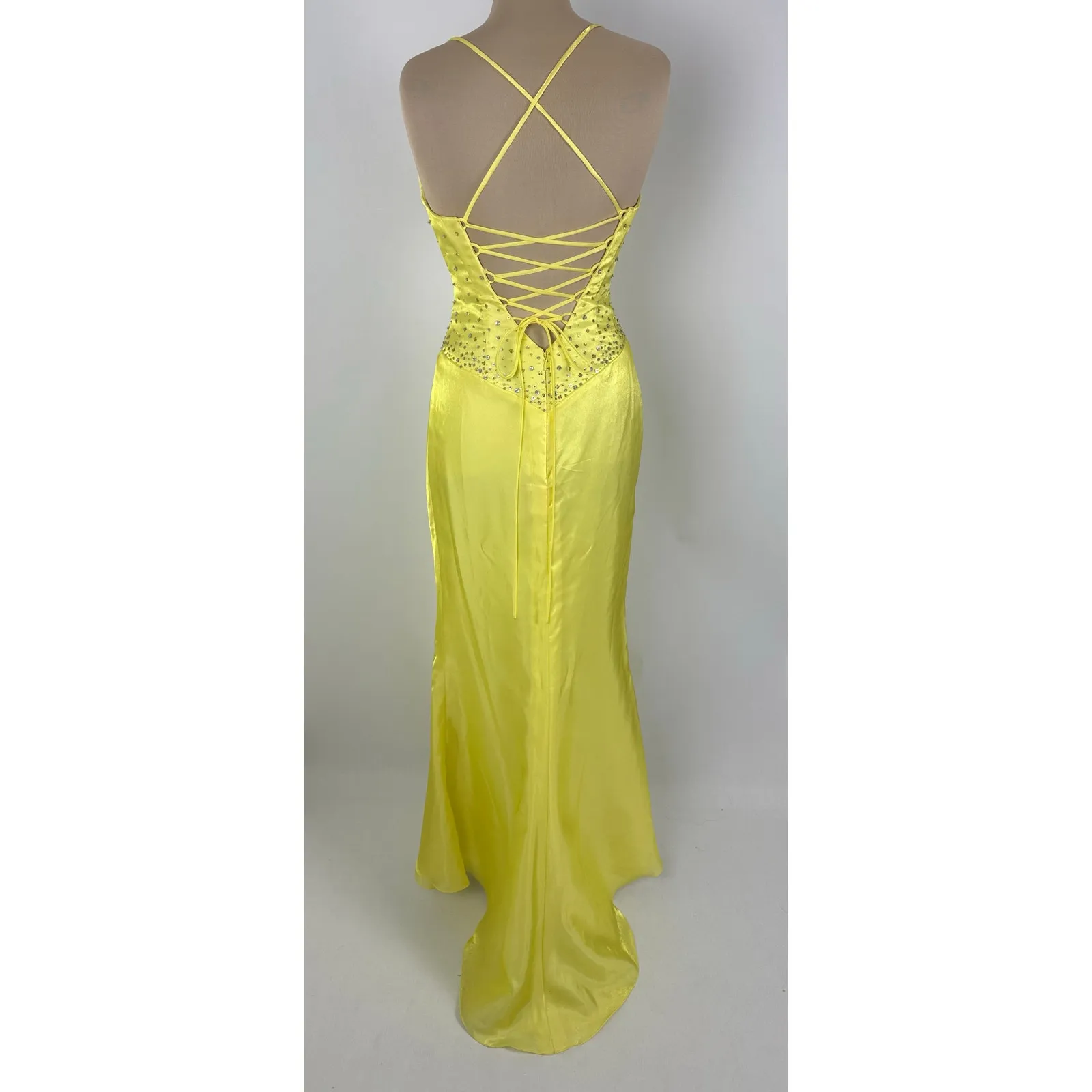 Vintage Y2K NIght Moves Size 8 Canary Yellow Prom Dress Formal Gown 2000s - Image 5