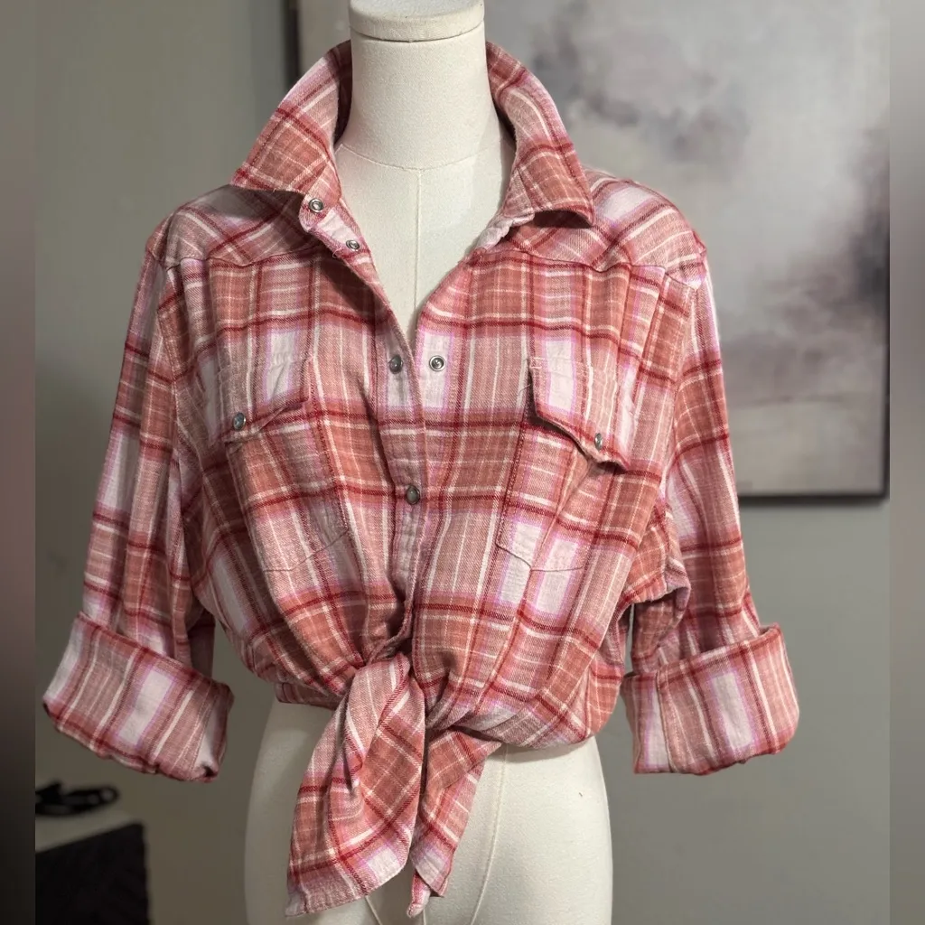 J.Crew Pink Pearl Snap Plaid Soft Cotton Flannel Shirt Classic Preppy Layering - Image 3