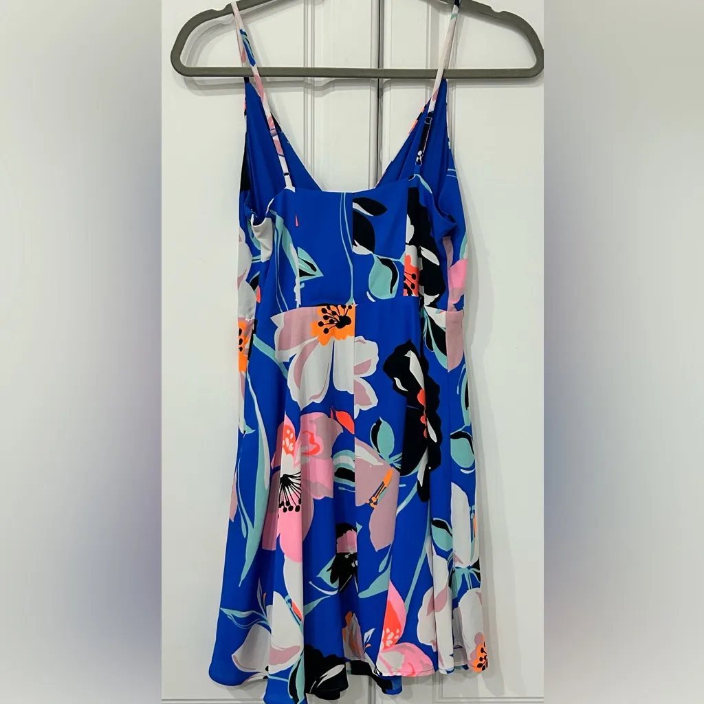 Express Faux Wrap Bright Blue Floral Mini Dress XS - Image 2