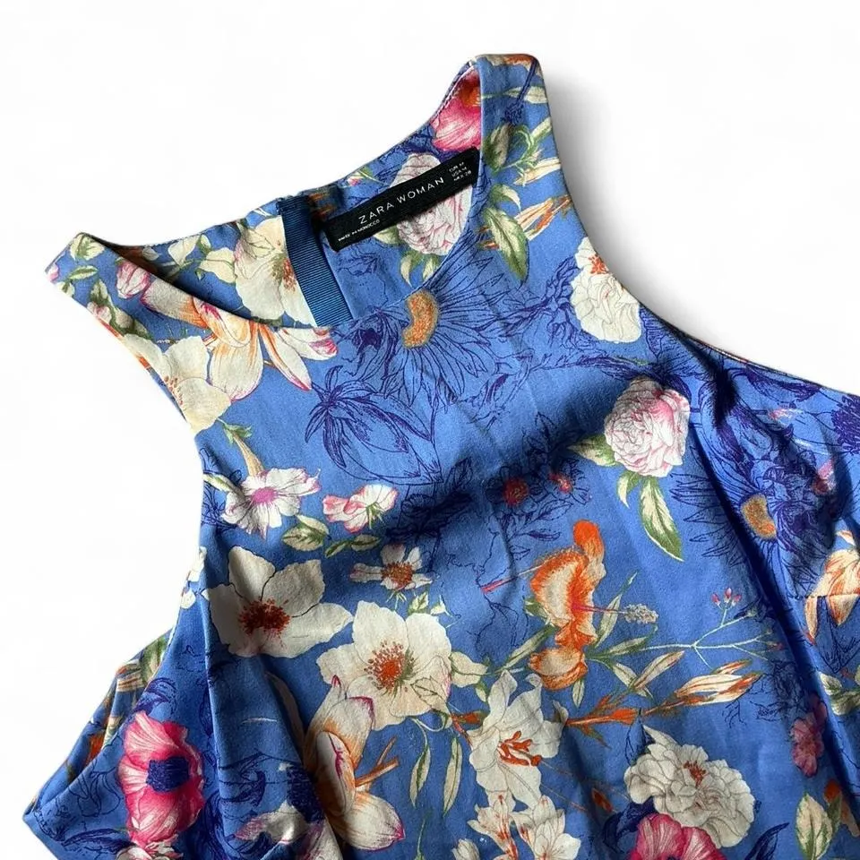 Zara Woman Floral‎ Print Halter Maxi Dress Blue Pink White Summer - Image 3