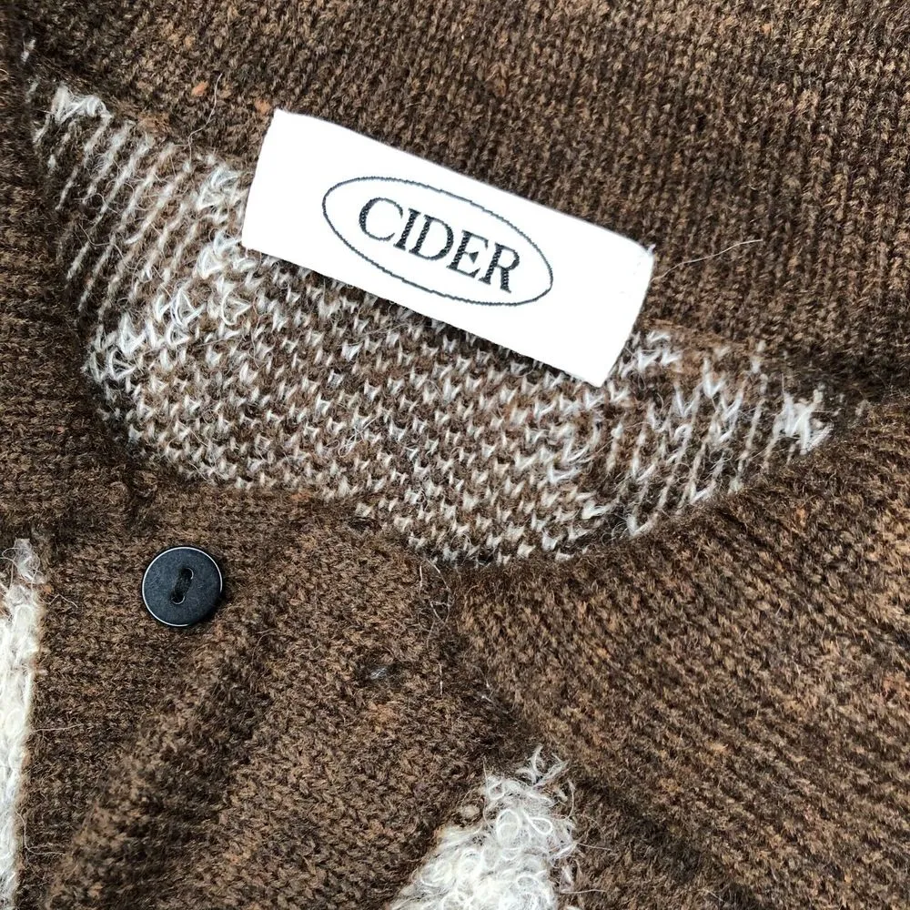 Cider Womens Sweater S Brown Jumper Check Knit Long Sleeve Pullover Top - Image 5