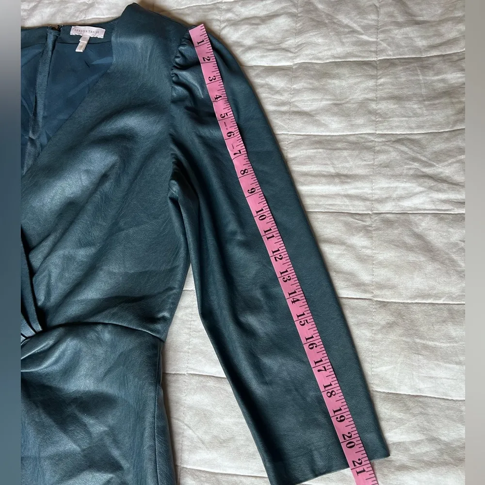 Rebecca Taylor Blue Vegan Leather 3/4 Sleeve Twist Wrap Mini Dress Classy - 16 - Image 11