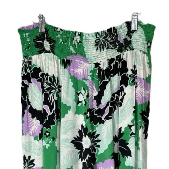 Maeve Pants Wide Leg Pockets Green Black Purple Floral Satin Women’s Size Large - Image 6