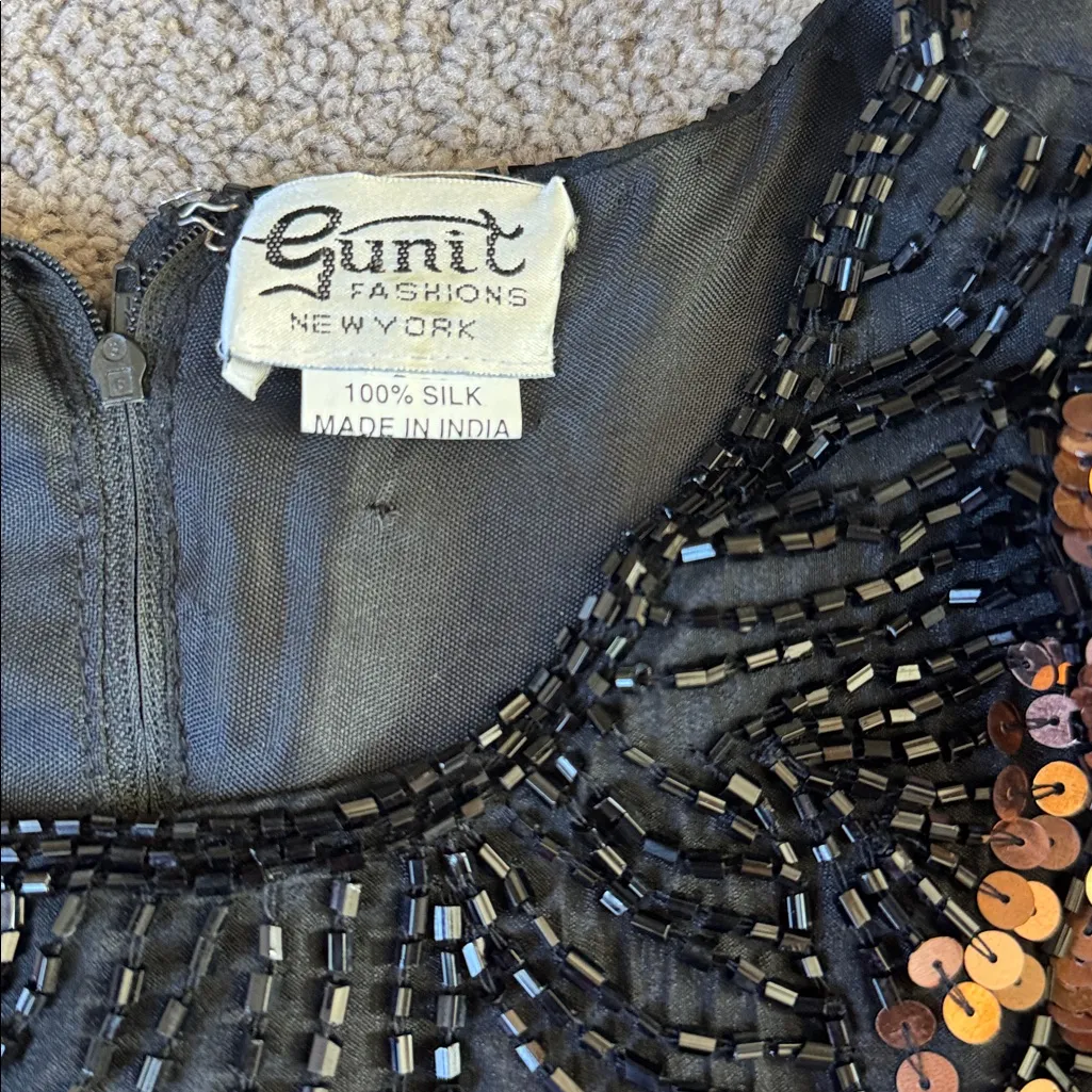 Gunit Black Sequin Beaded Silk Dress SIZE XL - Image 3