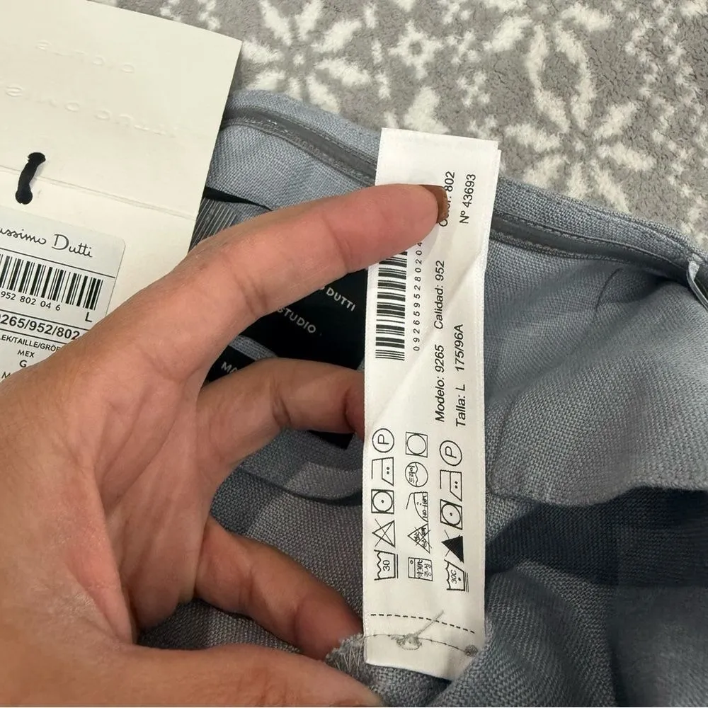 Massimo Dutti Studio Linen Midi Dress Sweetheart Neckline Strapless Blue Large - Image 8