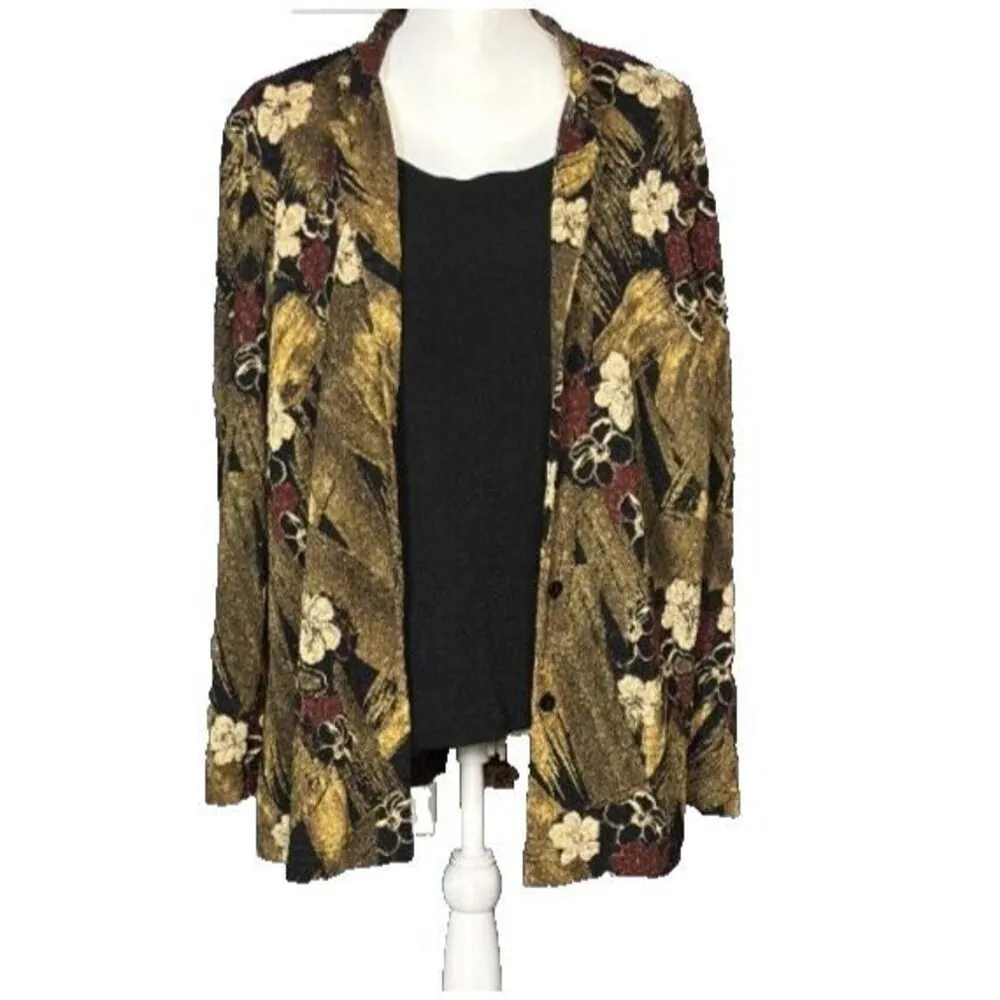 Vintage Floral One Piece Tank Jacket Size 20W Green Black Buttons Floral Work - Image 9