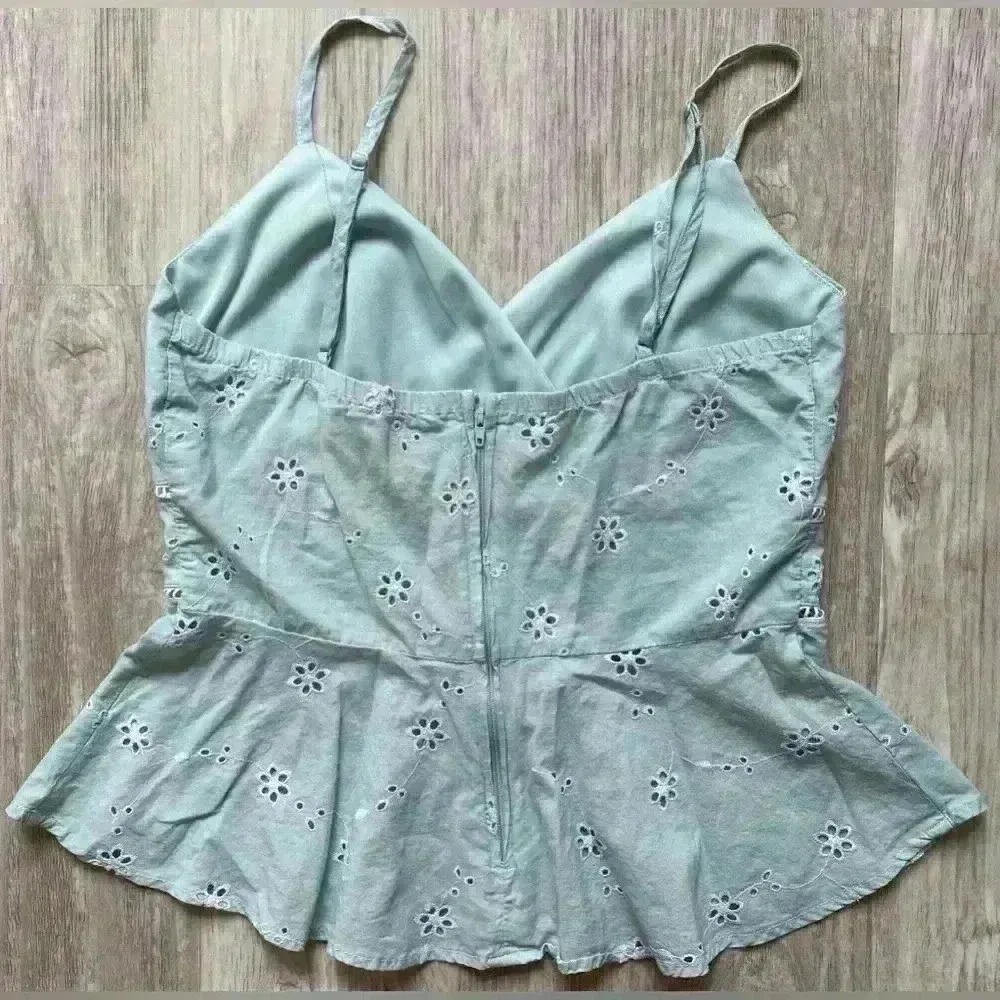Francesca’s Mi Ami | Pastel Blue Green Baby Doll Floral Eyelet Tank Top | Medium - Image 2