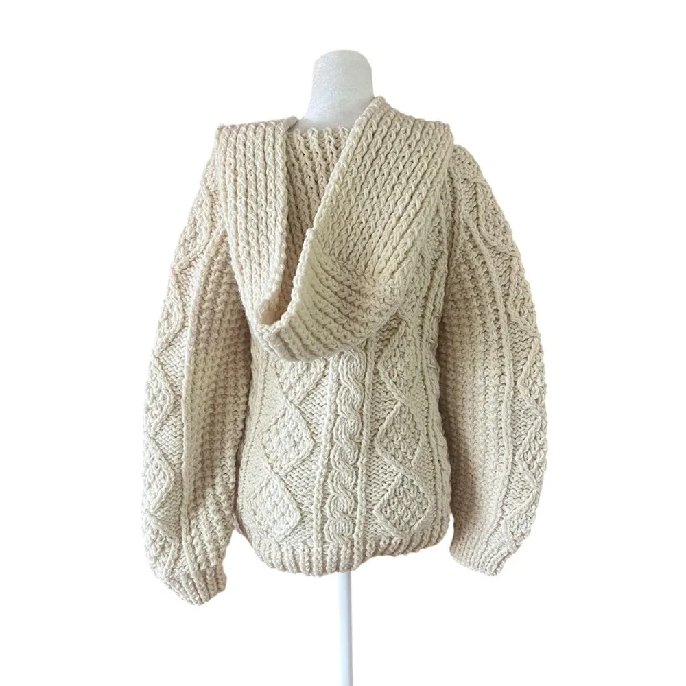 Parker Beige V Neck Cable Knit Sweater - Image 3