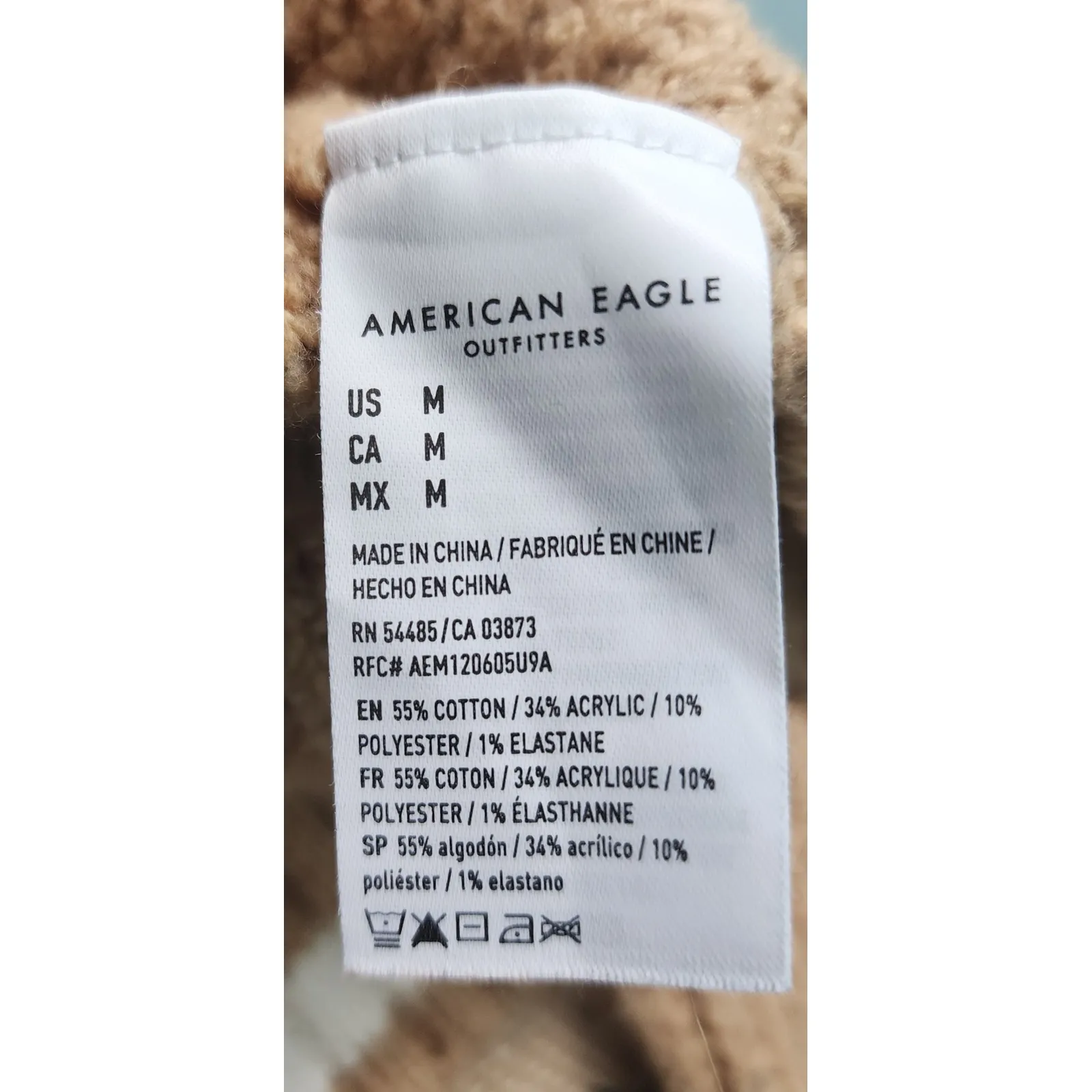 American Eagle Womens Sweater Cable Knit Crewneck Tan Cream Striped M Size M - Image 4