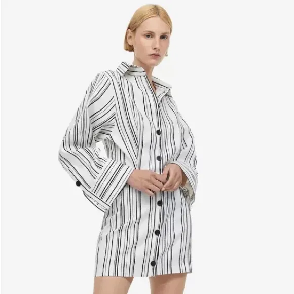 NWT H&M Linen-Blend Shirt Dress Striped - Image 4