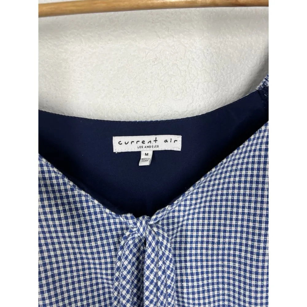 Current Air Plaid Crop Top Medium Blue White Flutter Sleeves Side Ties - Image 2