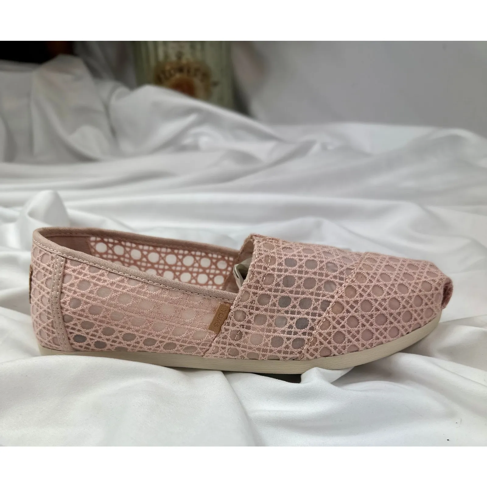 Toms Alpargata Ballet Pink Basket Weave Lace Shoe 7.5 - Image 4
