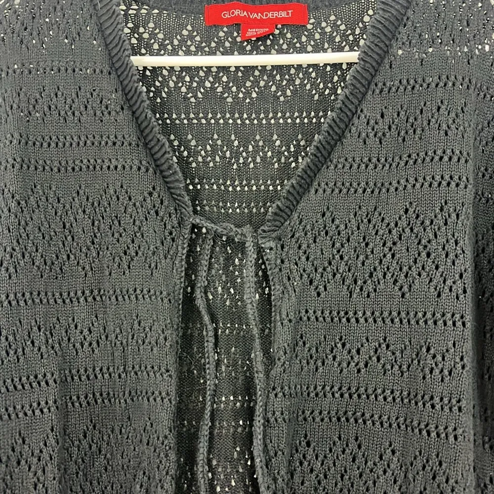 Gloria Vanderbilt Medium Black Open Front Knit Long Sleeve Tie Cardigan - Image 6