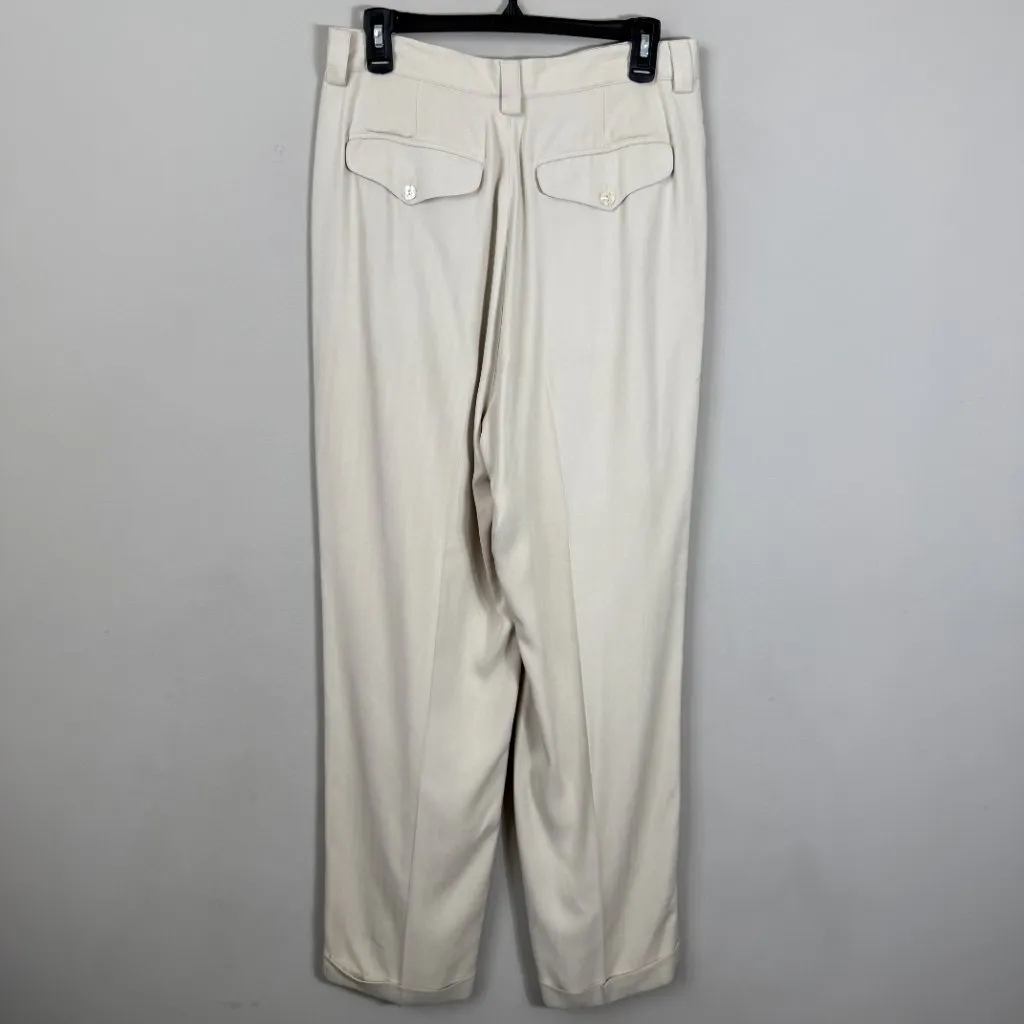 Vintage Tommy Bahama 100% Silk Pleated Cuffed Trouser Pants Womens 12 Tan Career - Image 7
