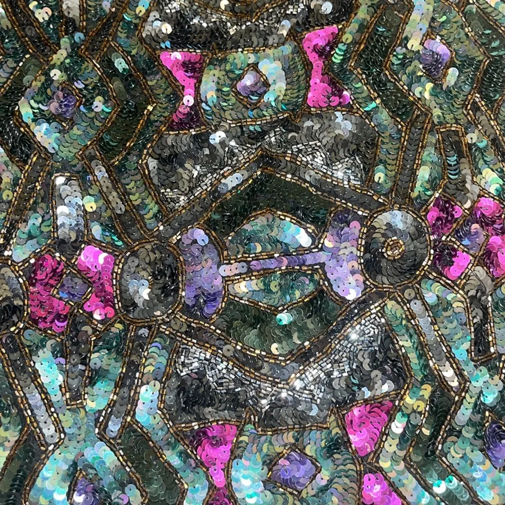 Vintage Art Deco 100% Silk Sequin & Beaded Top M Black Size M - Image 10