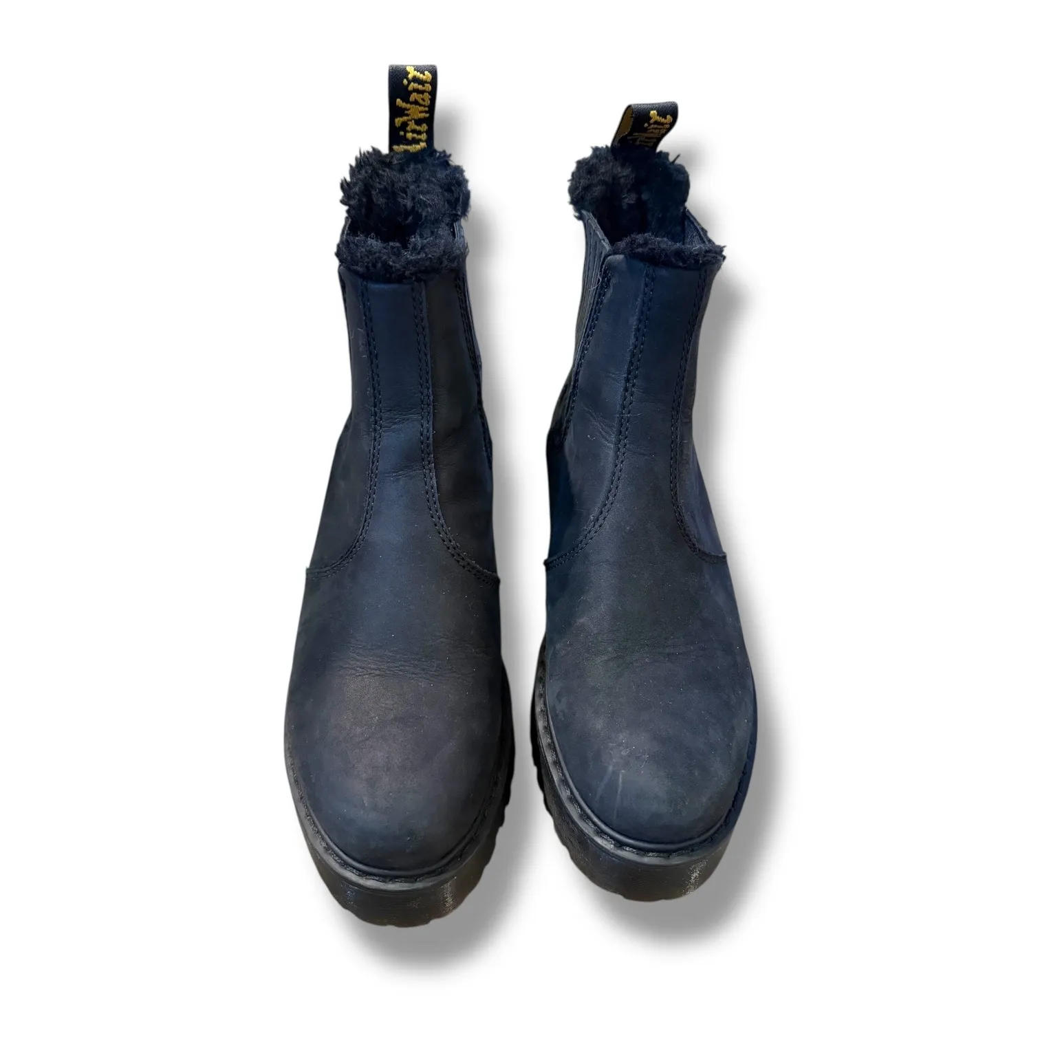 Dr. Martens Rometty Faux Fur Boots Size 6 Women's Black Leather Platform Lug - Image 2