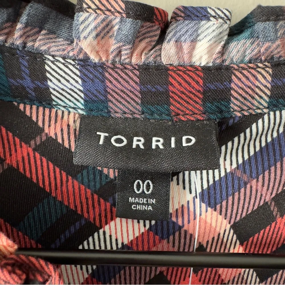 Torrid Plaid ruffle neck top keyhole tie 3/4 sleeve fall Autumn casual holiday - Image 8