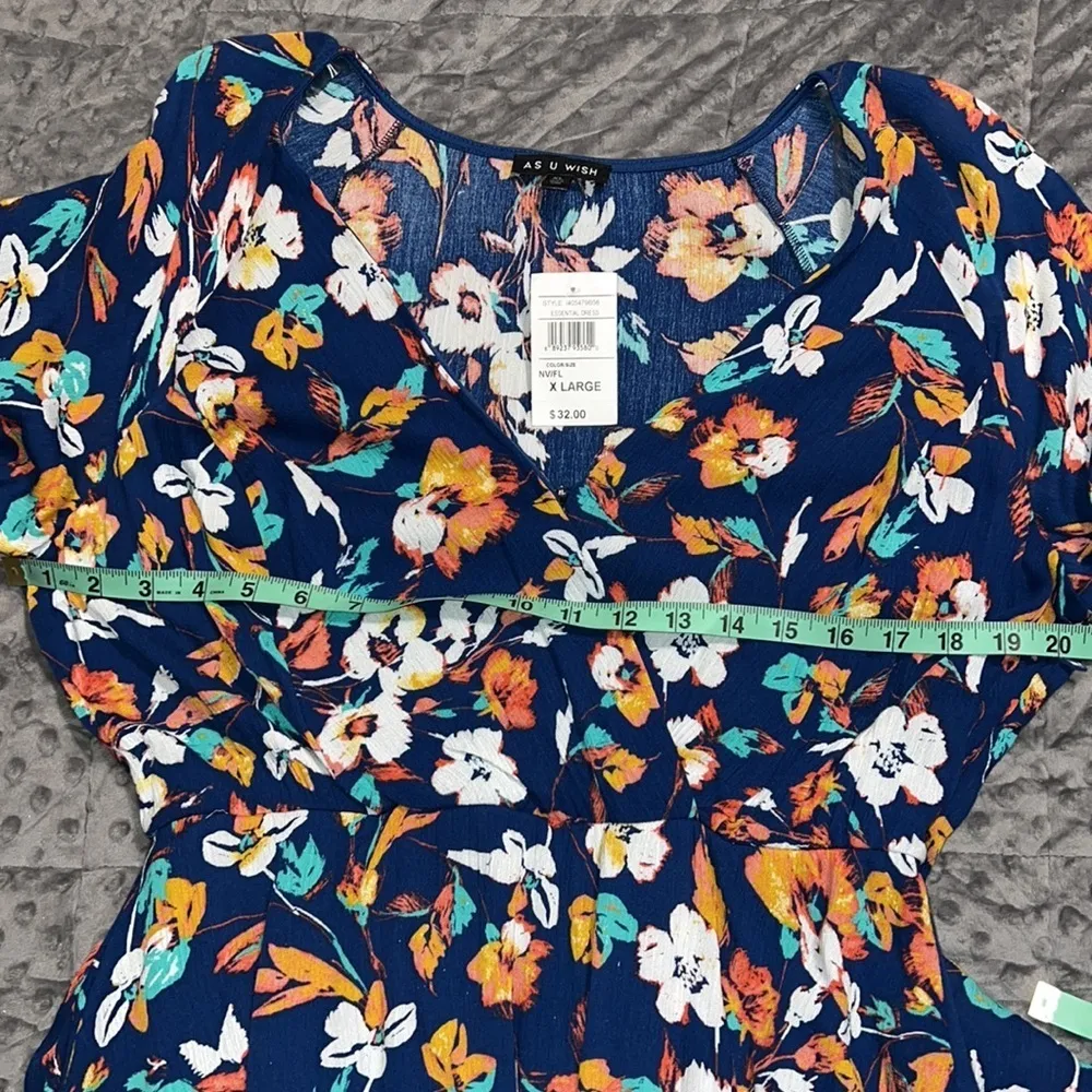 AS U WISH XL womens floral print v-neck snap close ruffle hem elastic waist - Image 3