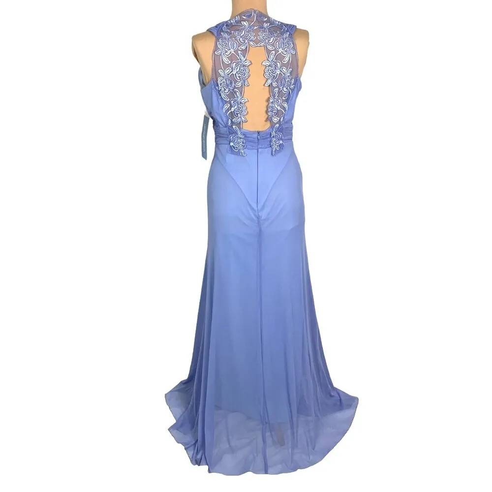 Tawny PromGirl Blue Maxi Dress Gown L Lace Detail Racerback Design Prom Wedding - Image 2
