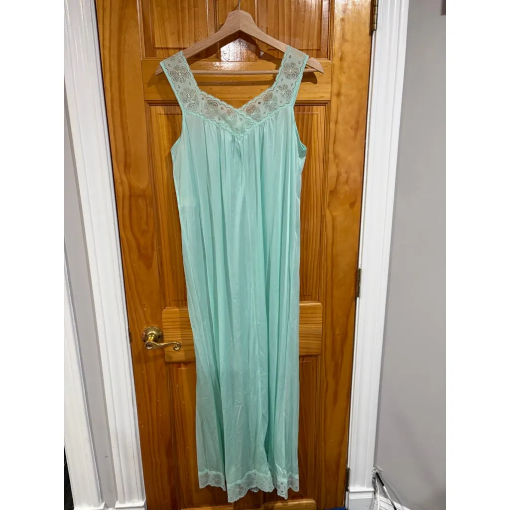 Vintage Sears Mint Green Sheer Lace Peignoir Nightgown Set 60s 70s SM - Image 11
