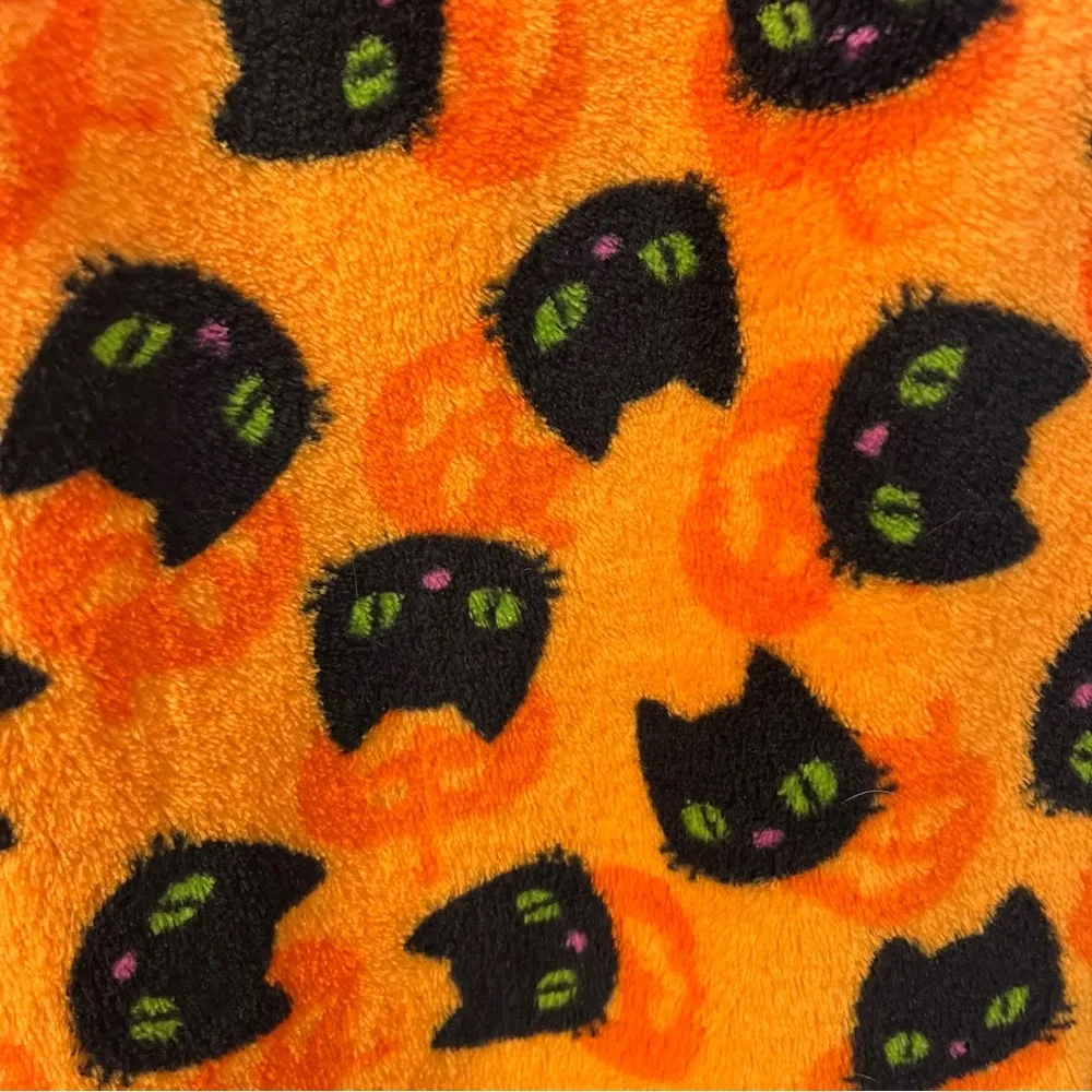 Pillow Talk Size Small Halloween Pumpkin & Cat Soft Fleece Waist Tie PJ Pants Orange - Image 11