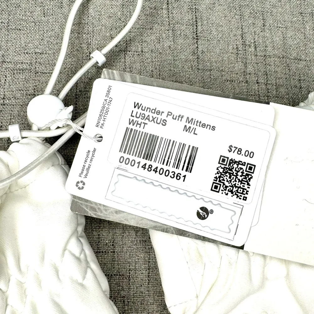 Lululemon Wunder Puff Mittens White Unisex Medium Large NWT - Image 4