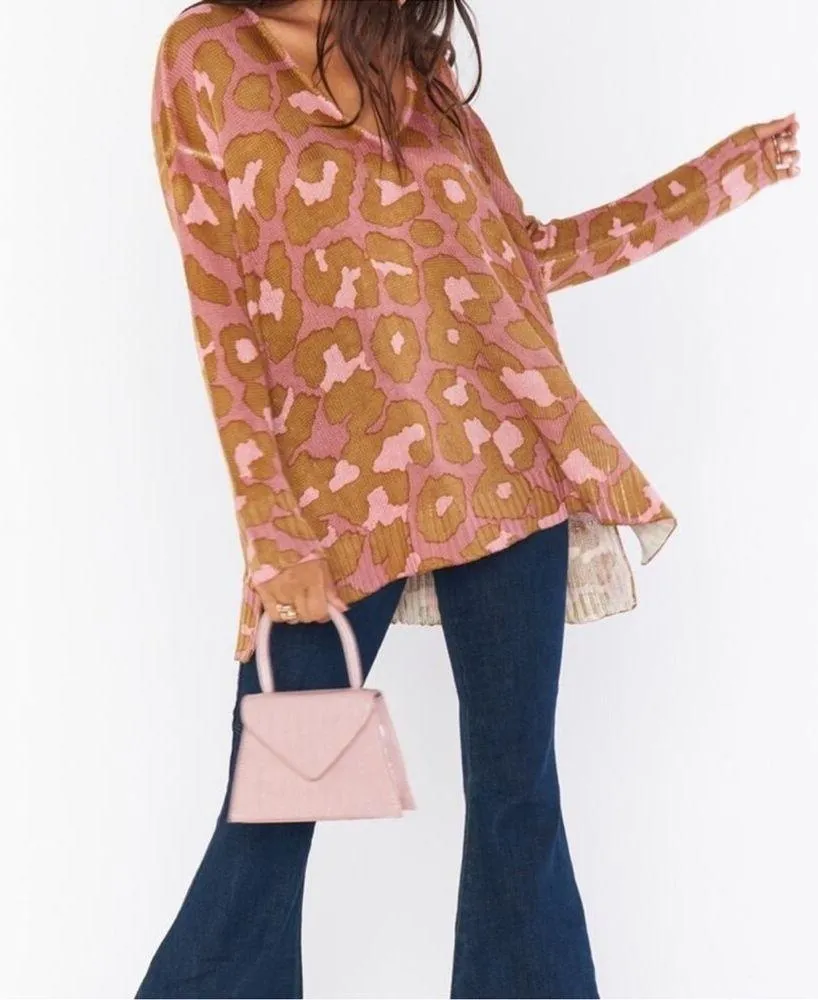 Show Me Your MuMu Hug Me Oversized V-Neck Leopard Pink Sweater Size XS - Image 5