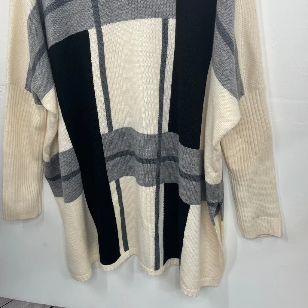 Pendleton Cream Black Gray Plaid Cowl Neck Relaxed Fit Merino Wool Sweater sz XL - Image 10
