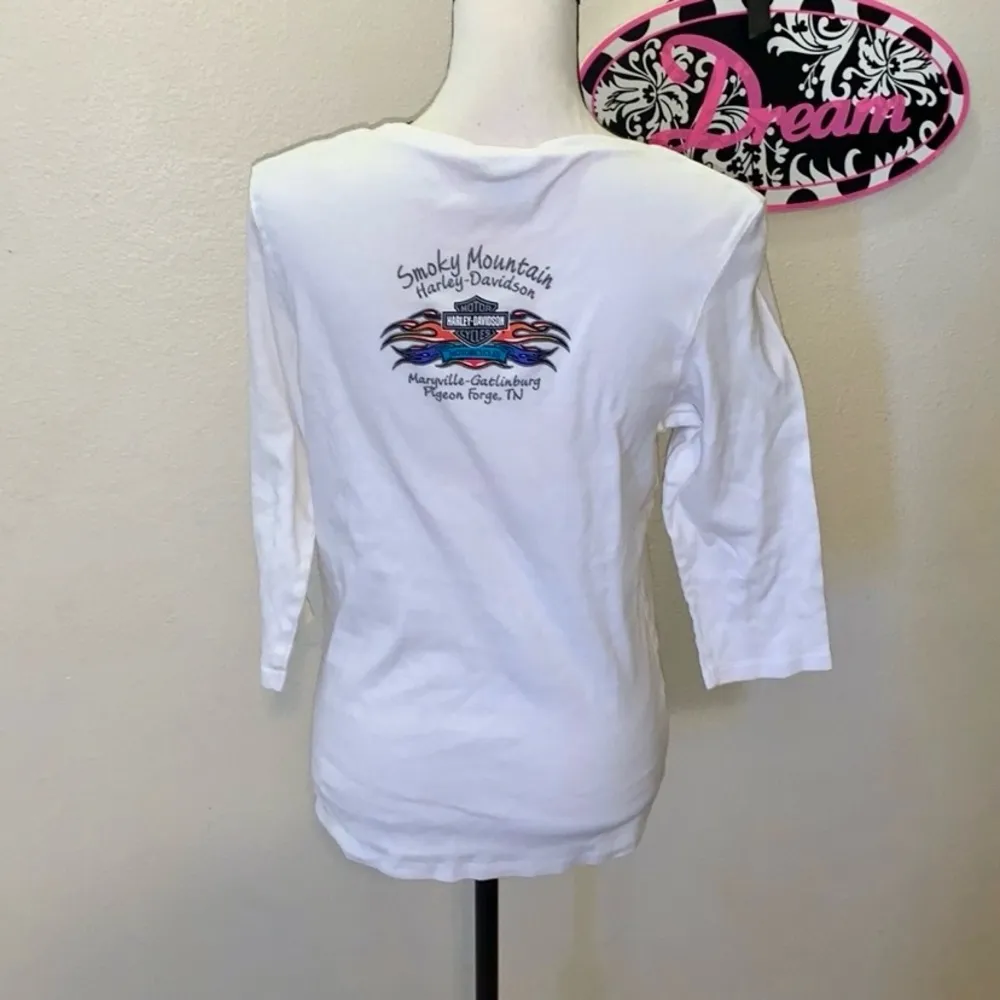 Harley Davidson white sequined heart Smokey mountain Pigeon Ford TN top - Image 5