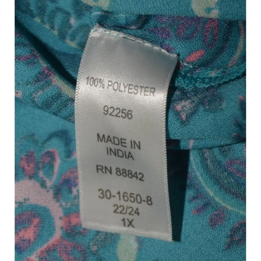 Woman Within Women's Floral Paisley Tunic Blouse Plus Size1X V-Neck 3/4 Sleeve - Image 11