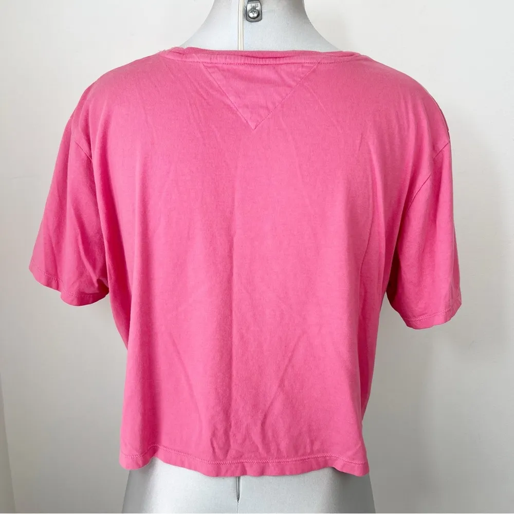 Tommy Jeans Cotton Flag Cropped T Shirt Size Large Pink - Image 4