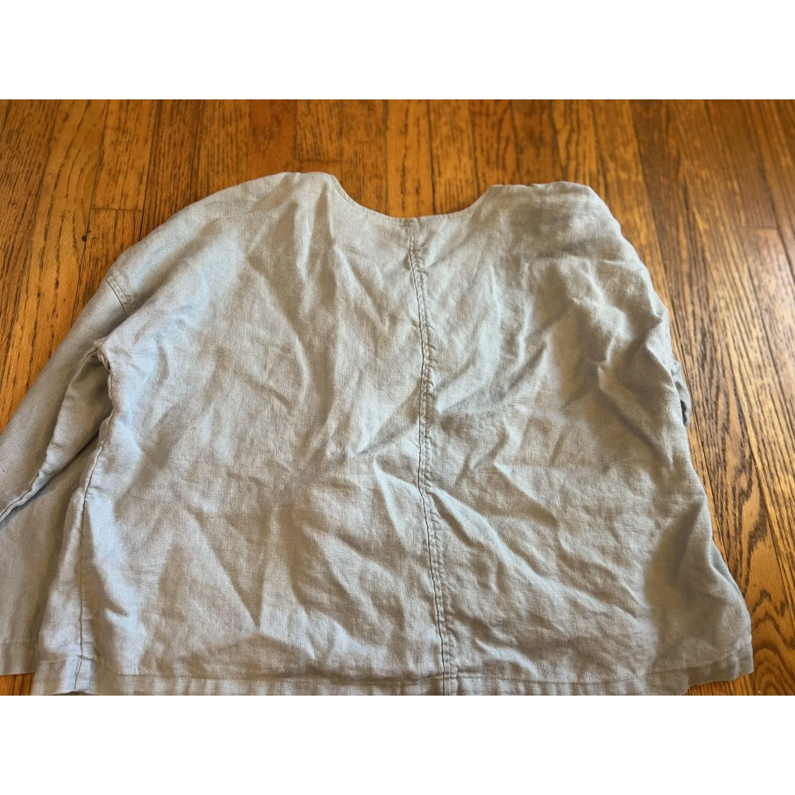 Eileen Fisher Jacket Womens Medium Light Gray Linen Open Front Collarless Boxy - Image 4