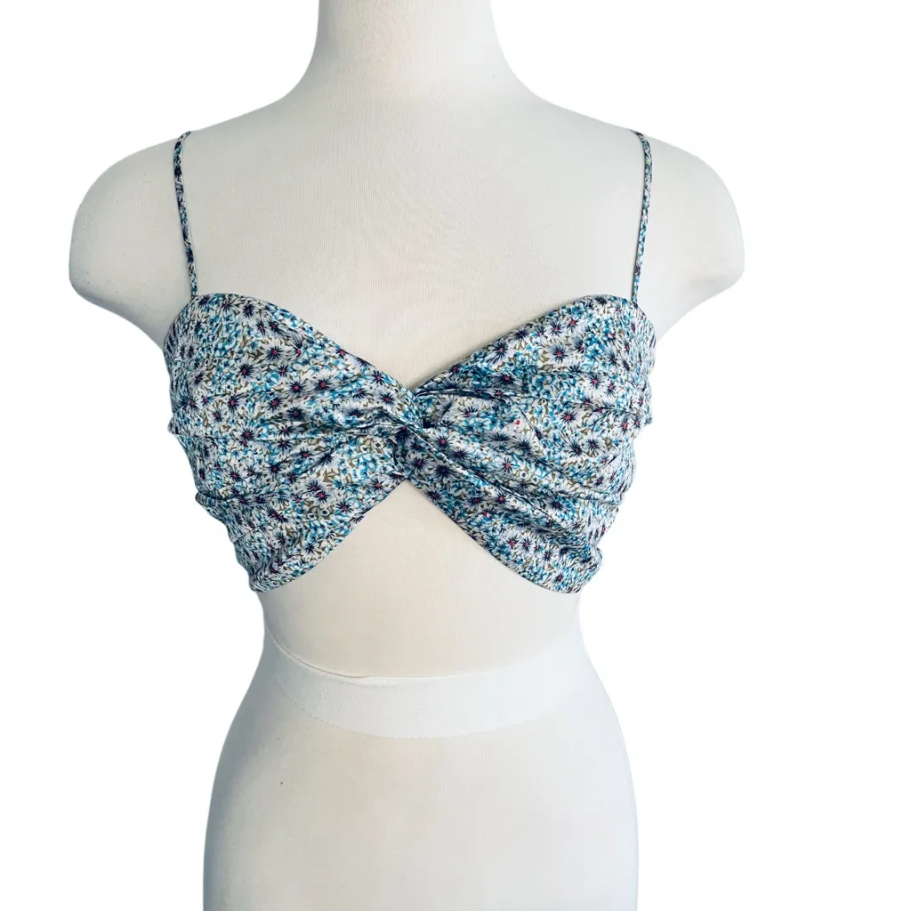 ZARA Floral Crop Top Smoked Adjustable Straps Size Medium - Image 2