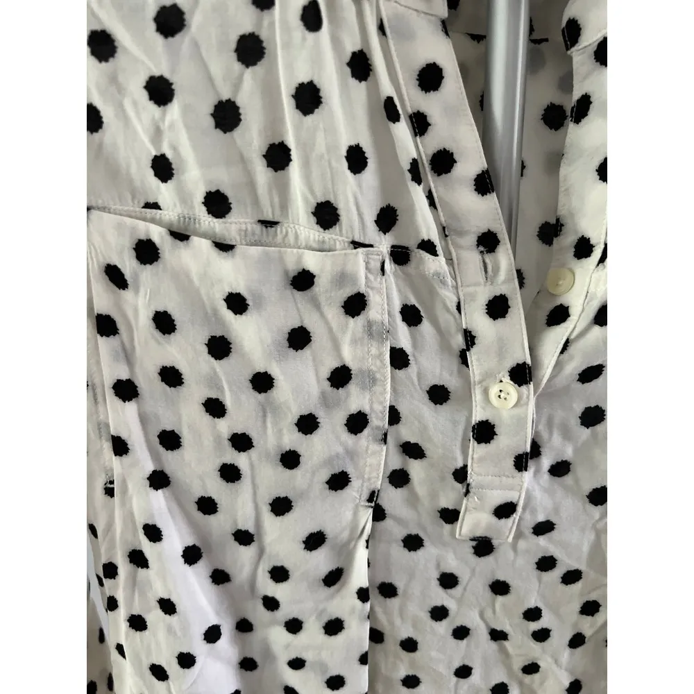 Anthropologie Maeve Top Womens  White Black Polka Dot Henley Retro Rayon Size XS - Image 4