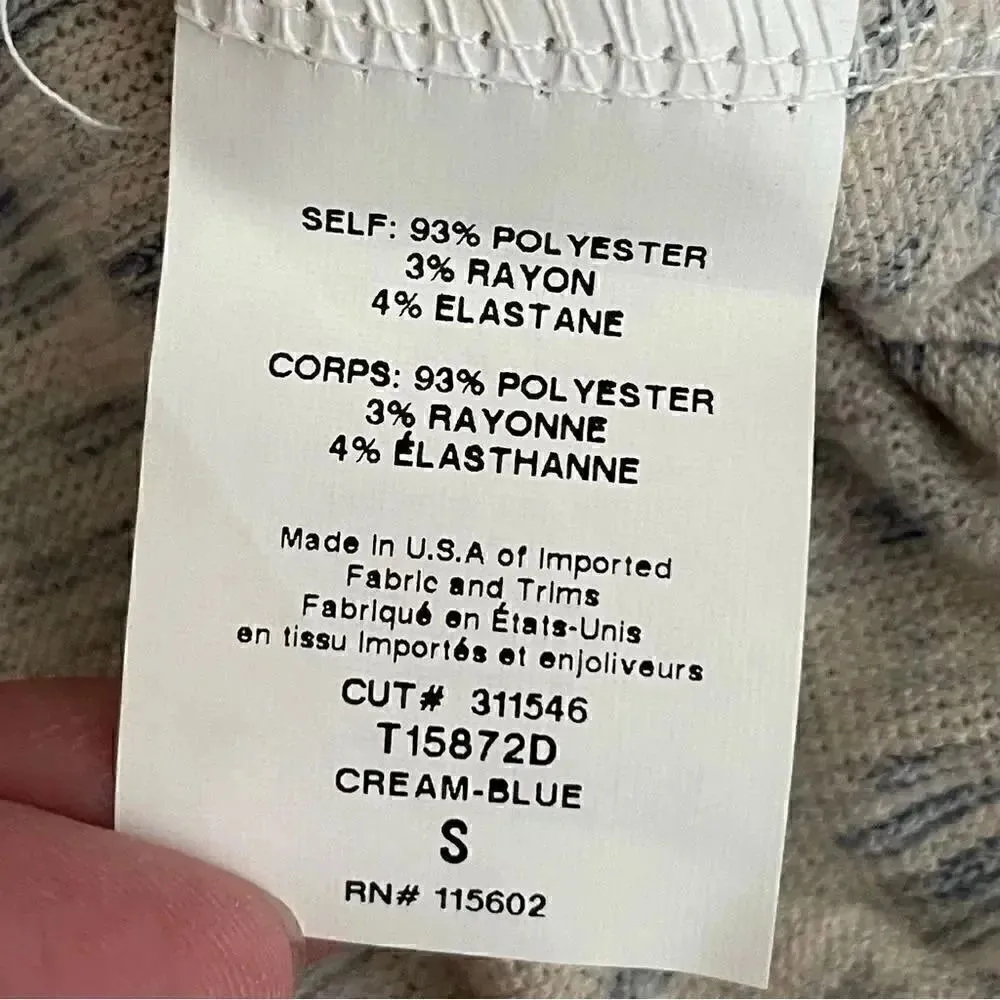 LUSH  DRAWISTRING TNECK TOP
CREAM  BLUE Cropped Long Sleeves Soft Womens S - Image 11