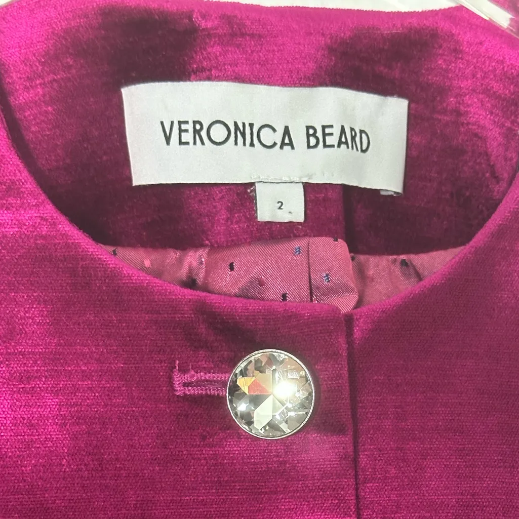 VERONICA BEARD Cencia Magenta Velvet Collarless Jacket Size 2 - Image 10