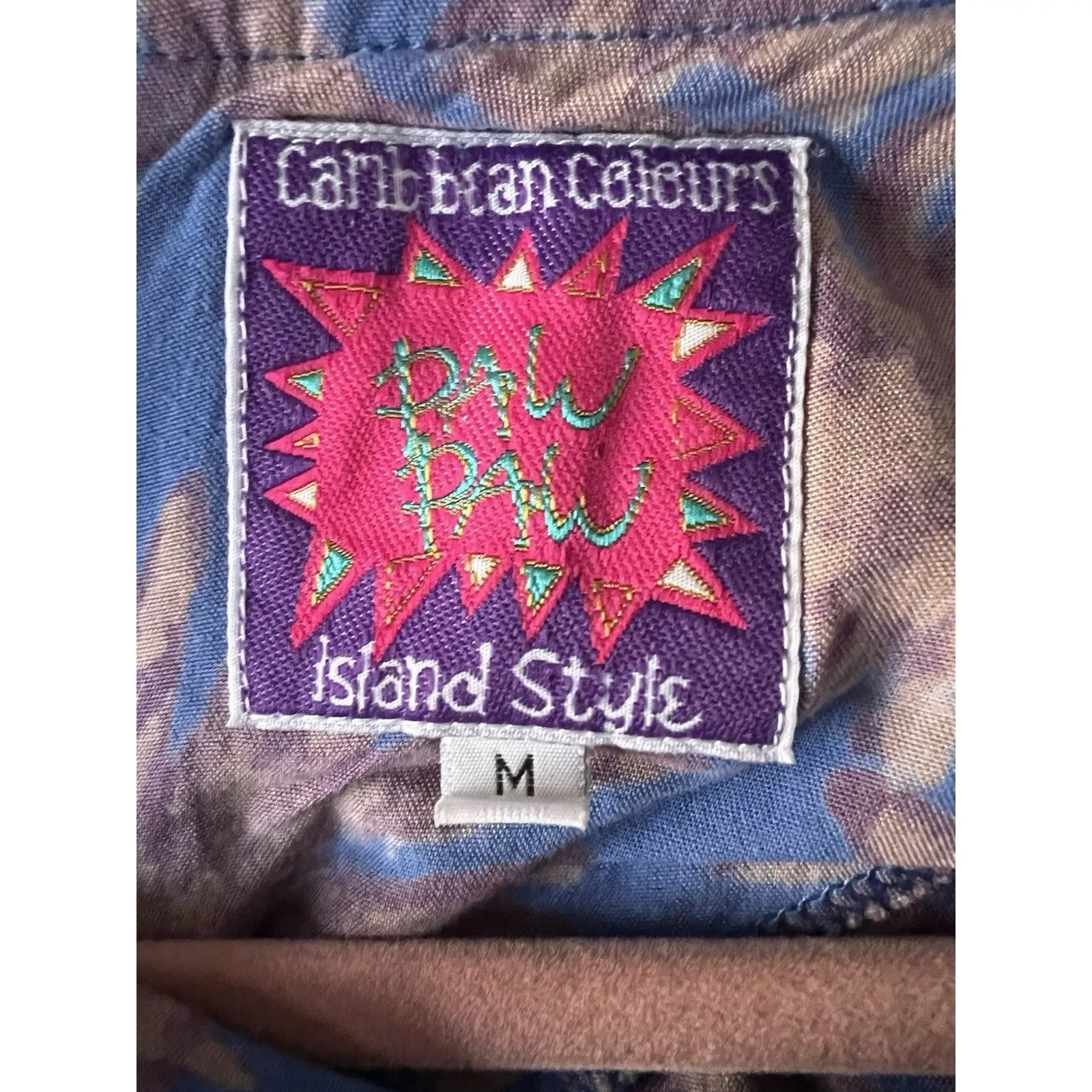 Vintage 90s Caribbean Colours Floral Maxi Dress Size Medium Blue Purple Ferns - Image 6