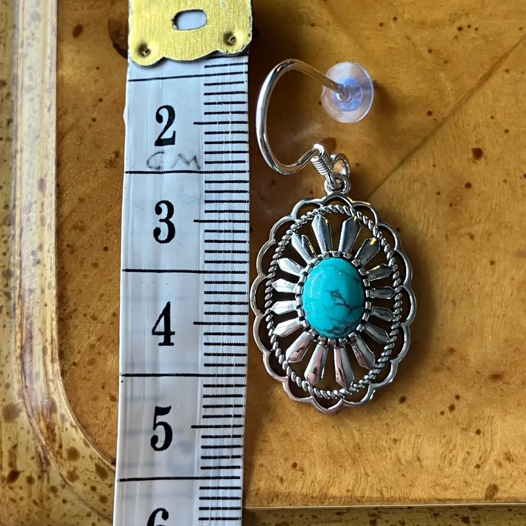 Real Turquoise Sterling Silver Concho Earrings Blue - Image 4