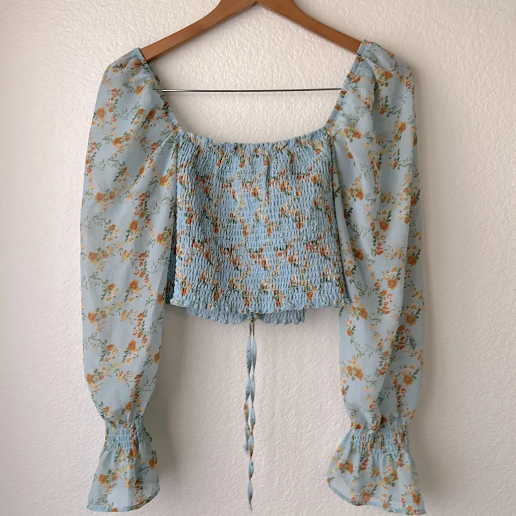 Almost Famous  Floral Blue Smocked Women's Top - Image 4