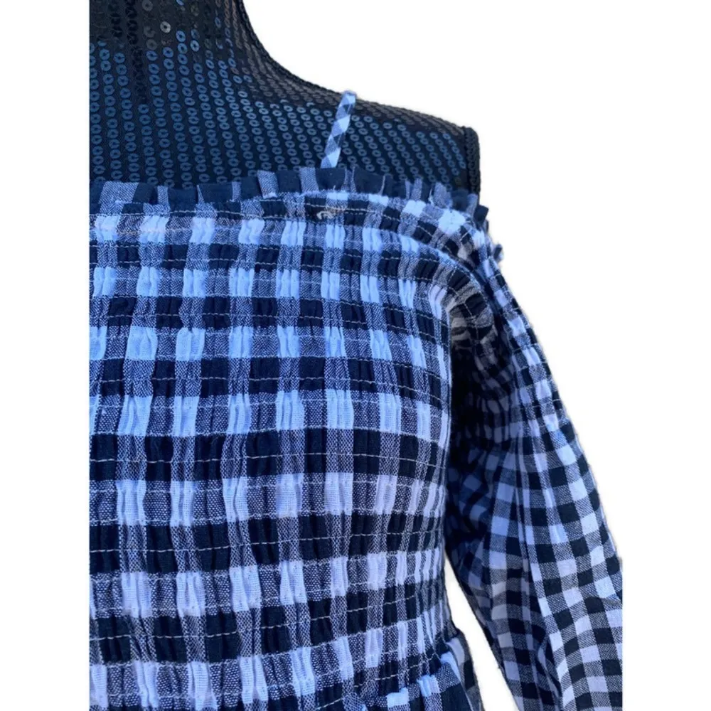 LoveRiche Cold Shoulder Gingham Navy Dress - Image 5