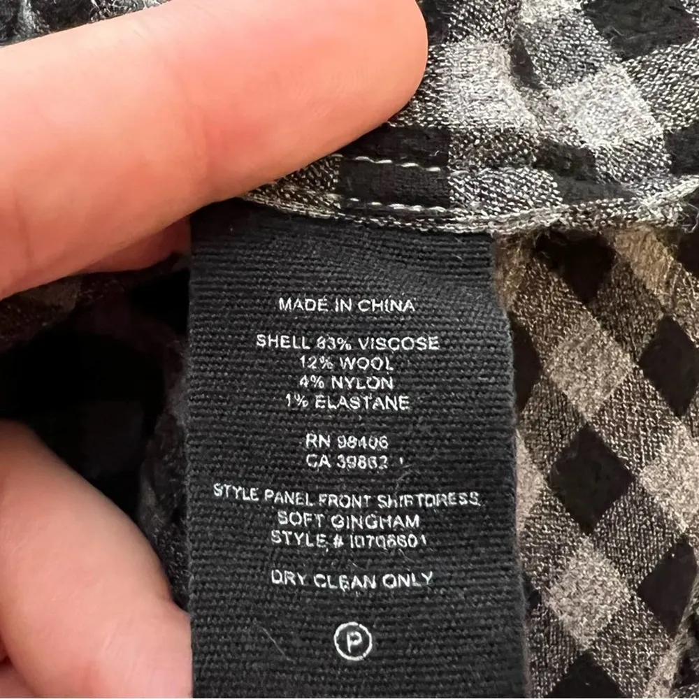 Theory panel front shirt dress soft gingham gray black sz L - Image 7