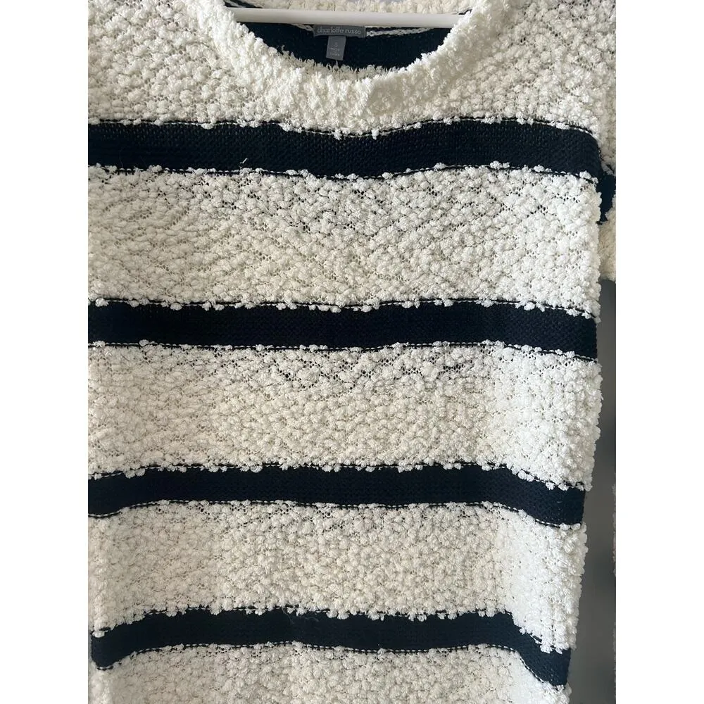 Charlotte Russe Sweater Women’s Small Striped Knit Fuzzy Chunky Cream Black - Image 4
