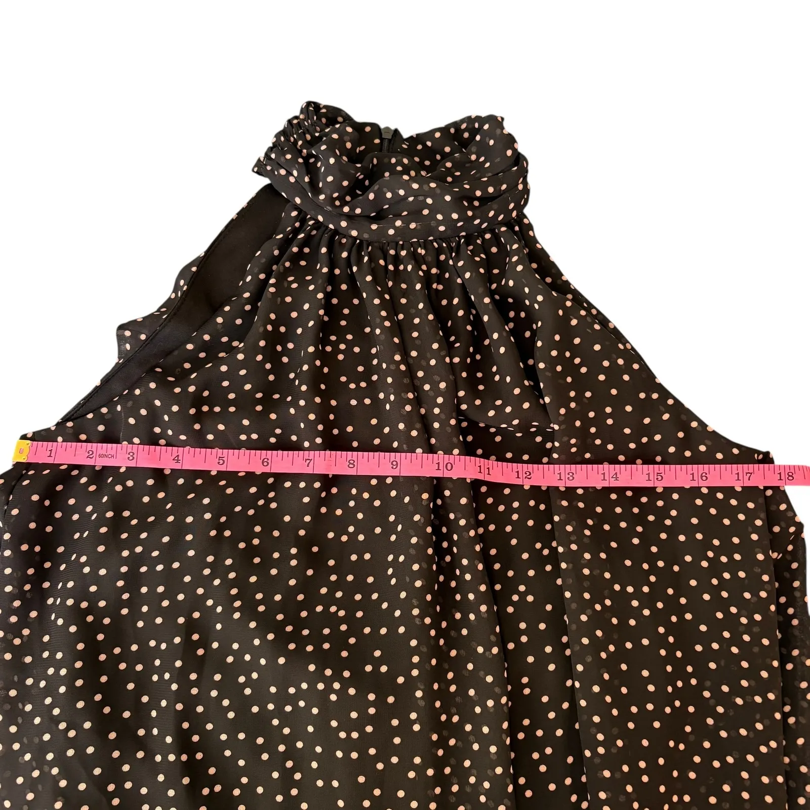 Just Taylor Black Cream Polka Dot Halter Dress Sleeveless Ruffle Hem Size 4‎ - Image 5