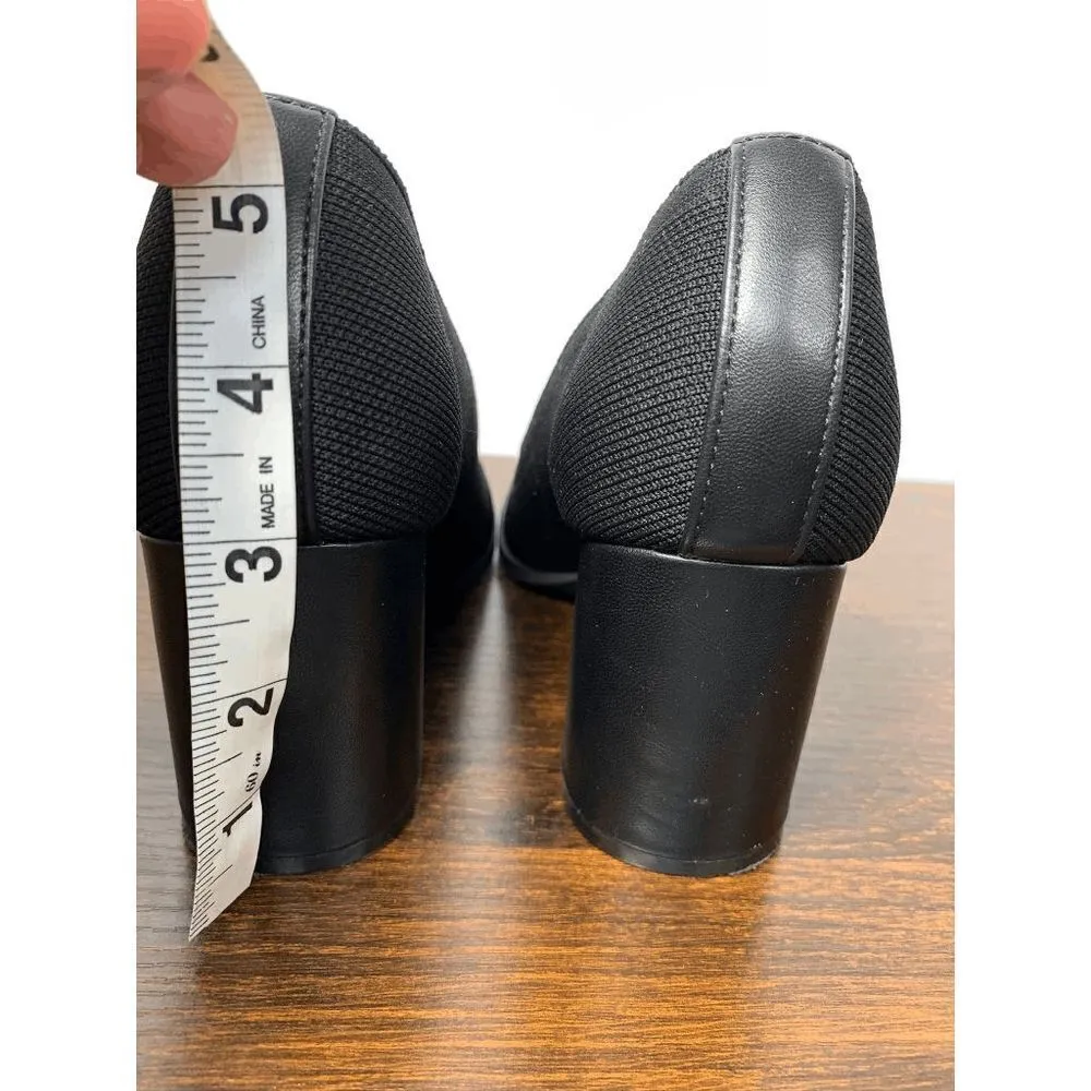 Adrienne Vittadini Women's Square Toe Knitted Black Block Heel Pumps Size 8.5M - Image 8